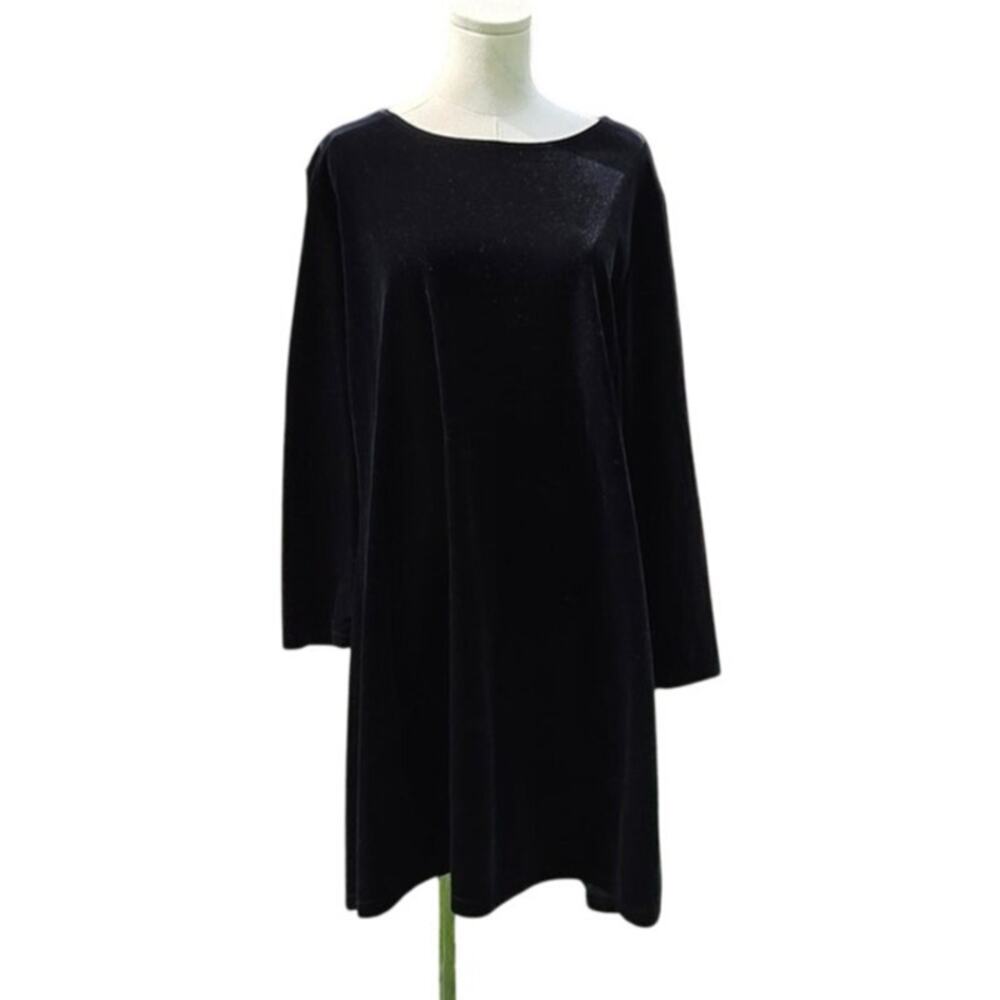 Classic Black Velvet Tunic Dress Minimalist Gothic Dark Academia Long Sleeve